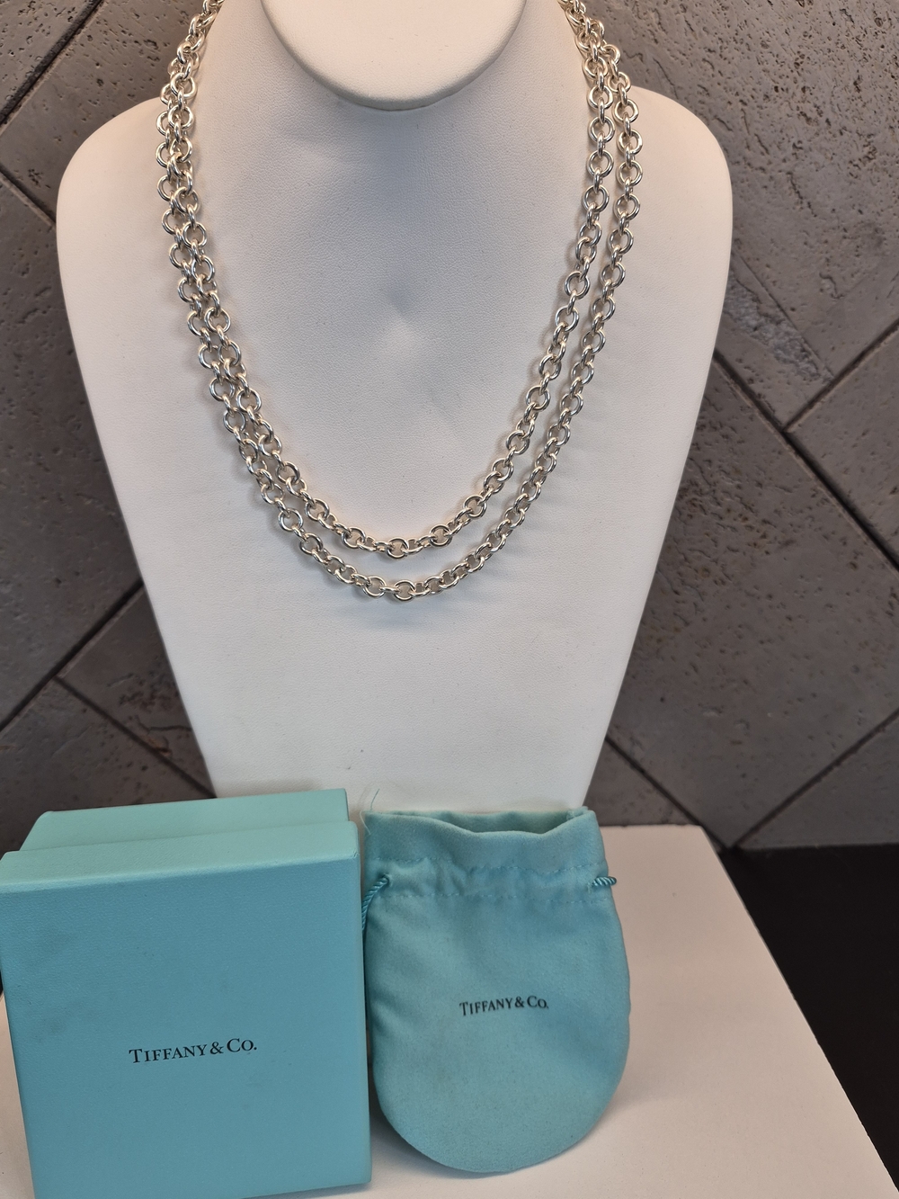 Tiffany & Co. Silver Double-Row Station Chain Necklace -40"